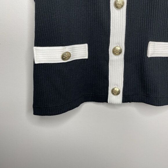 J.CREW Lady Tank Top Women XS Ribbed NEW Black Button Front BY420 - Picture 3 of 10